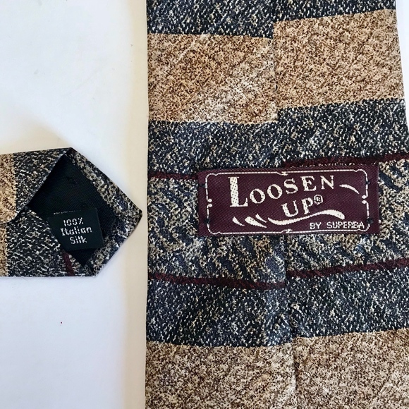 Loosen Up Superba Tie Beige Burgundy Italian Silk - Picture 3 of 3